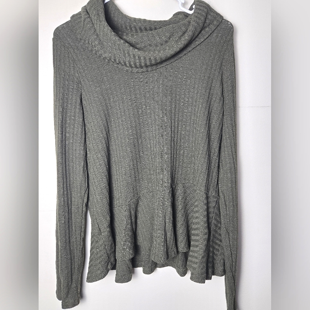 Anthropologie‎ Meave Winterscape Cowl Neck Peplum Sweater, Size Large